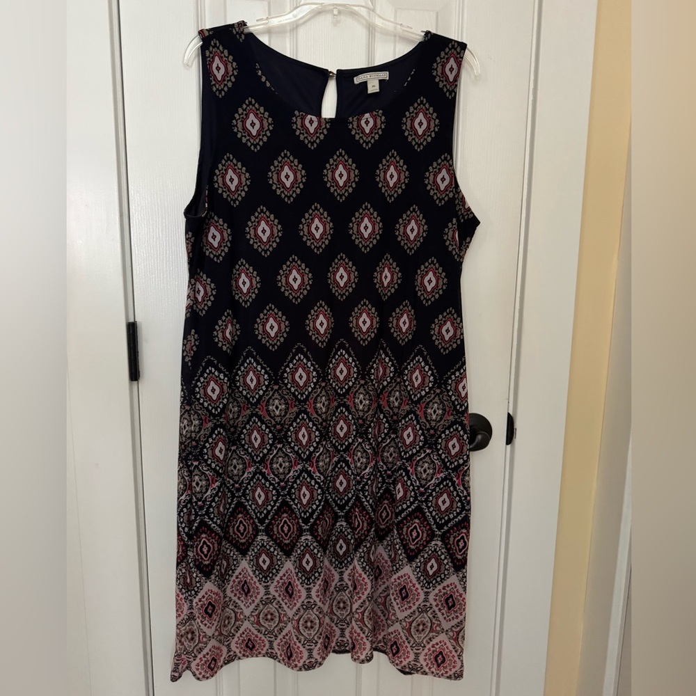 Dana Buchman Navy and Pink Printed Midi Dress